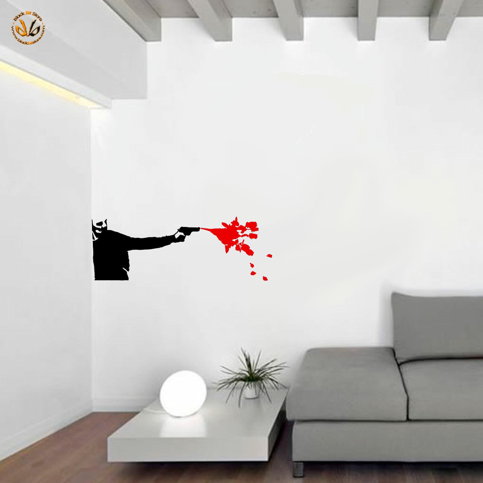 Flower Gun Wall Sticker Bansky Flowers Guns Stickers PVC Black Red