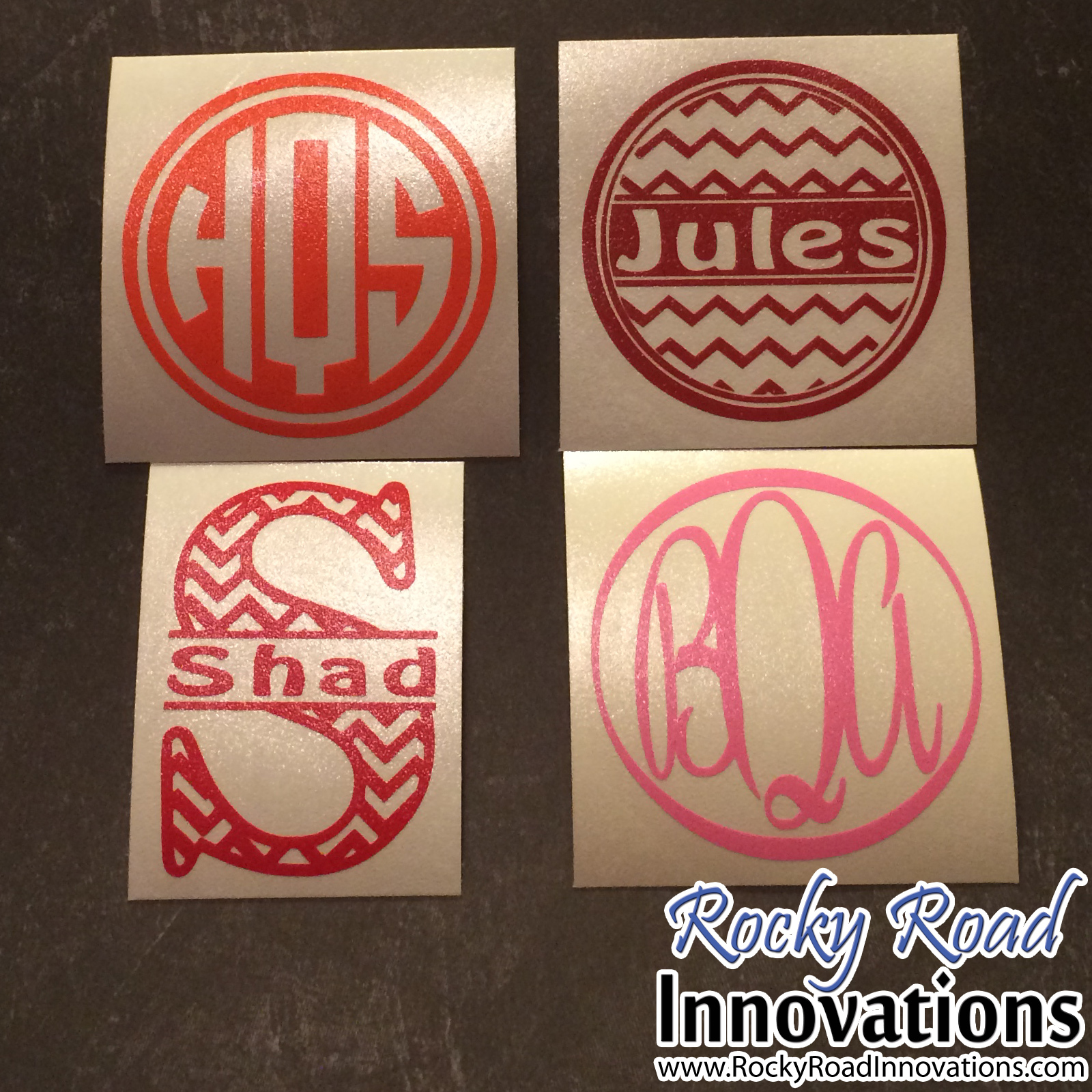 3 inch Vine Circle Chevron Monogram Name Decal Sticker Tumbler Cooler Car Phone