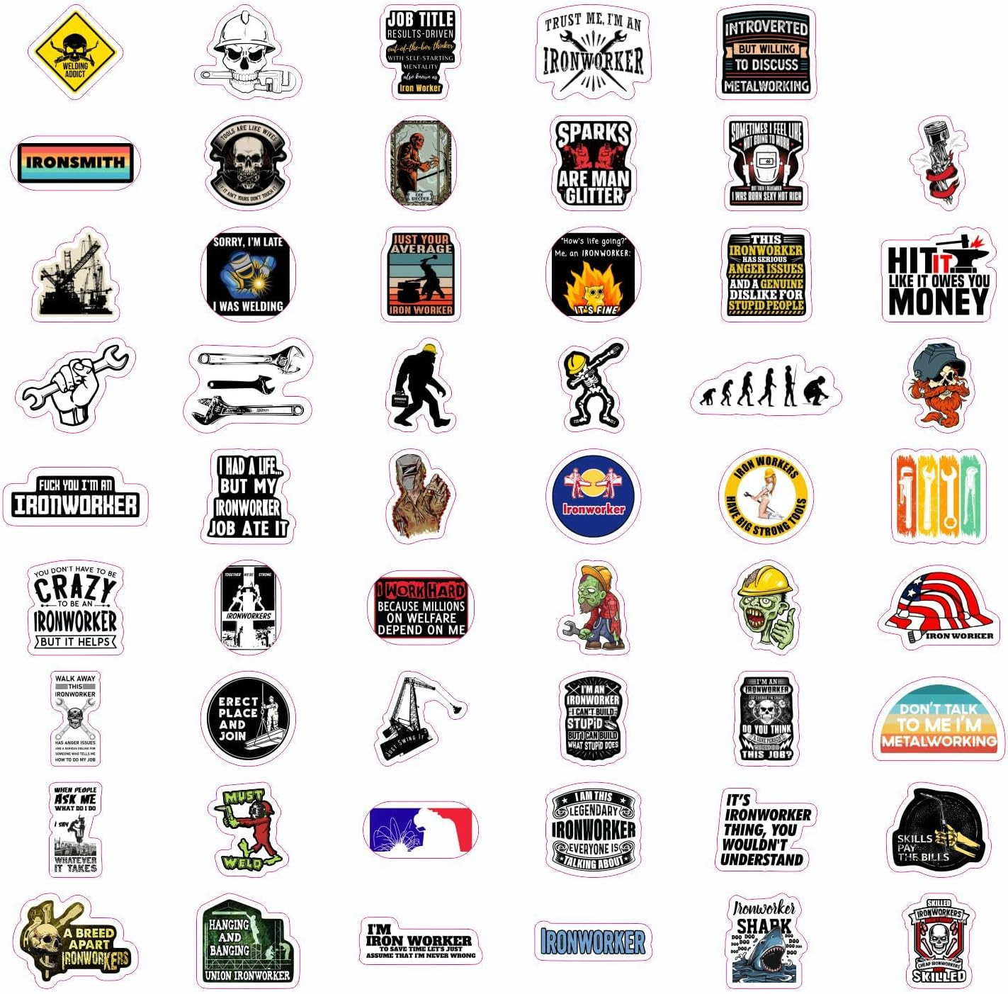 Bulbacraft 100Pcs Funny Ironworker Stickers for Hard Hat, Ironworker Decals for