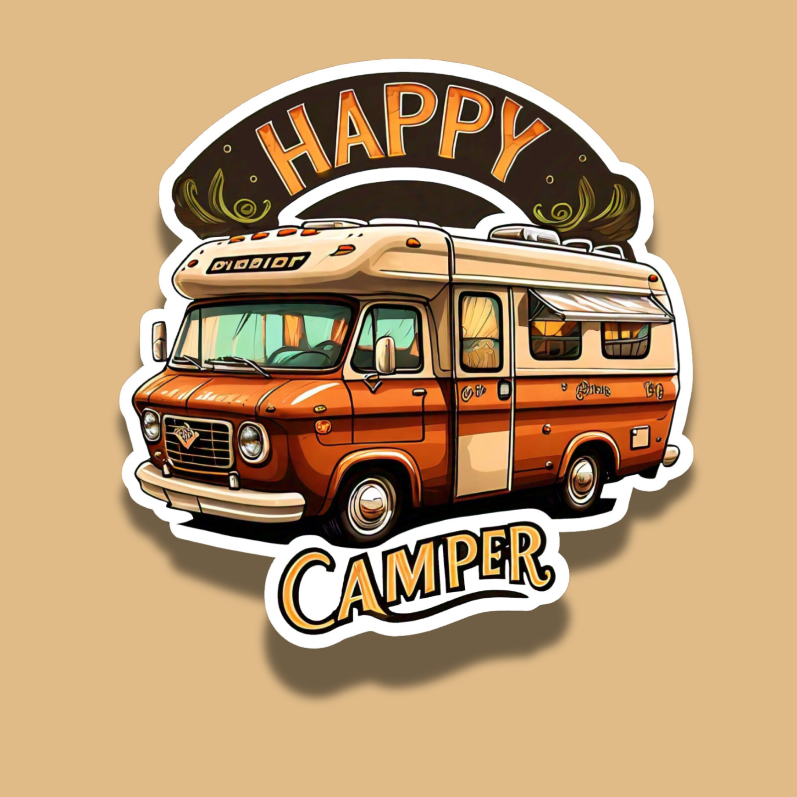 Happy Camper Camping Vintage Retro Camper 3" Vinyl Sticker