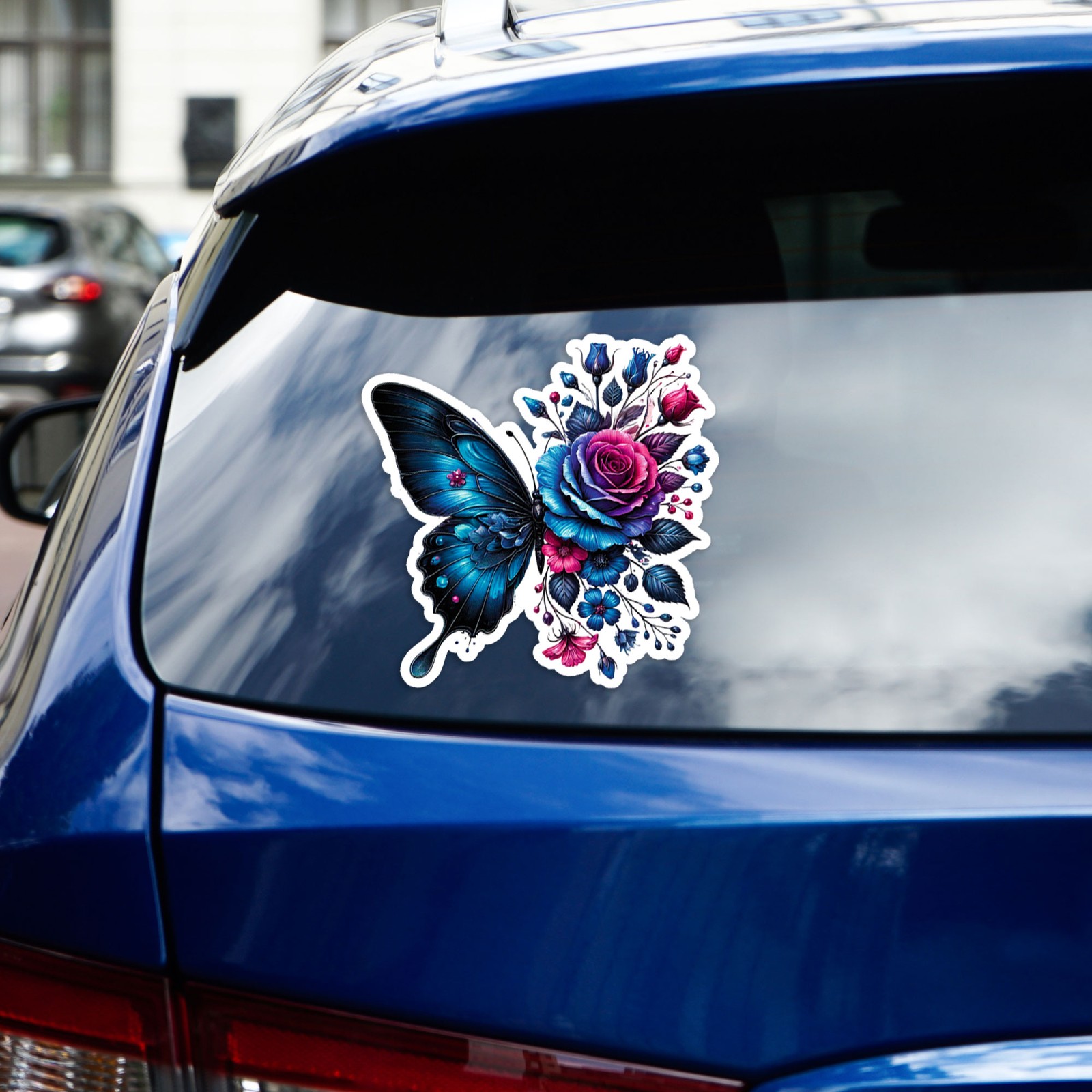 Pink & Blue Rose Butterfly Wings – Vinyl Decal Sticker – Car Window – #214