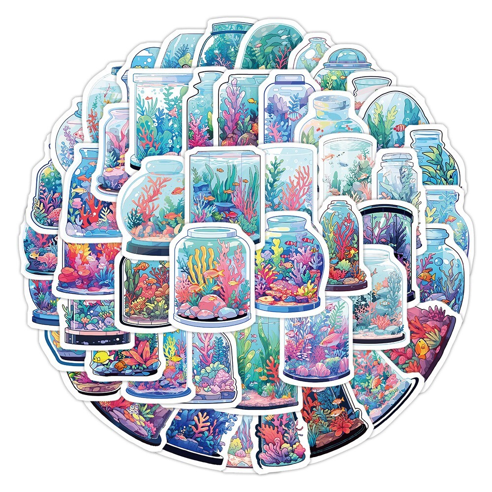 50 Pcs Stickers Fish Bowl Mini Aquarium Luggage Skateboard Phone Laptop Vinyl