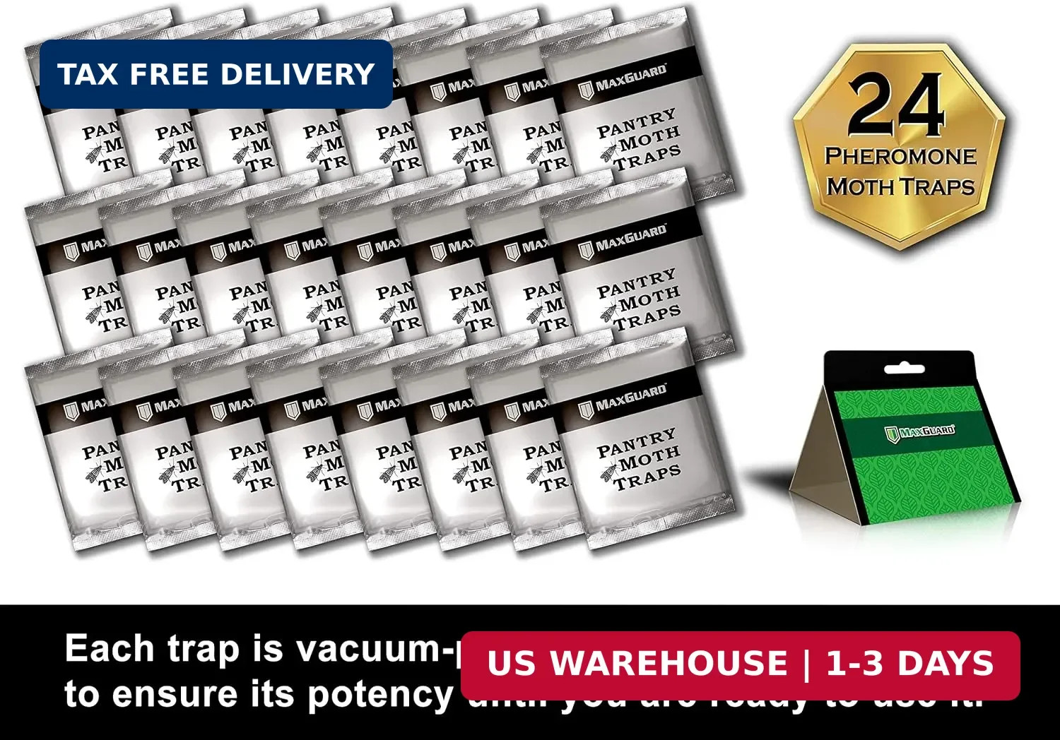 Maxguard Pantry Moth Traps (24 Pack) with Extra Strength Pheromones | Non-Toxic