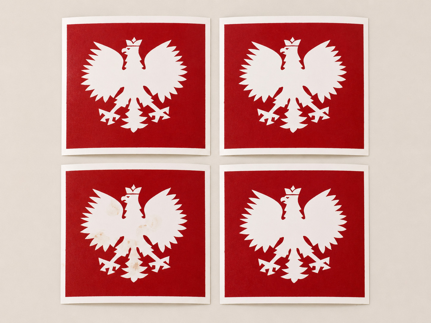 Set of 4 Vintage Poland White Eagle Stickers Fasson Crack'n Peel Plus 3in X 3in