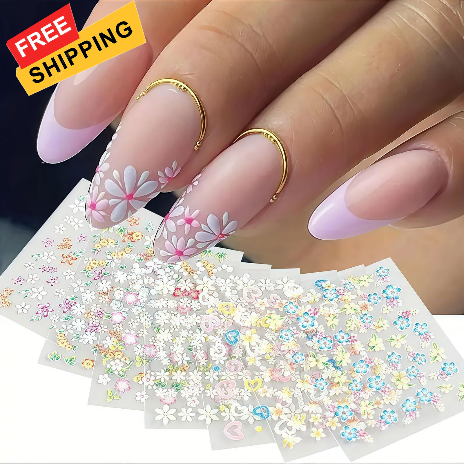 30 Sheets Flower Nail Art Stickers, 3D Self Colorful 30