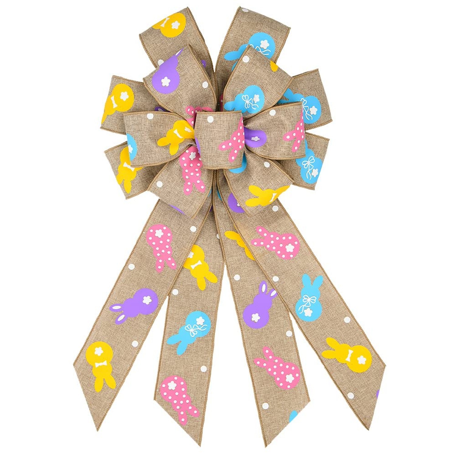 Easter Wreath Bows, Brown Easter Rabbits Pattern Burlap Bows for Wreaths – Ea…