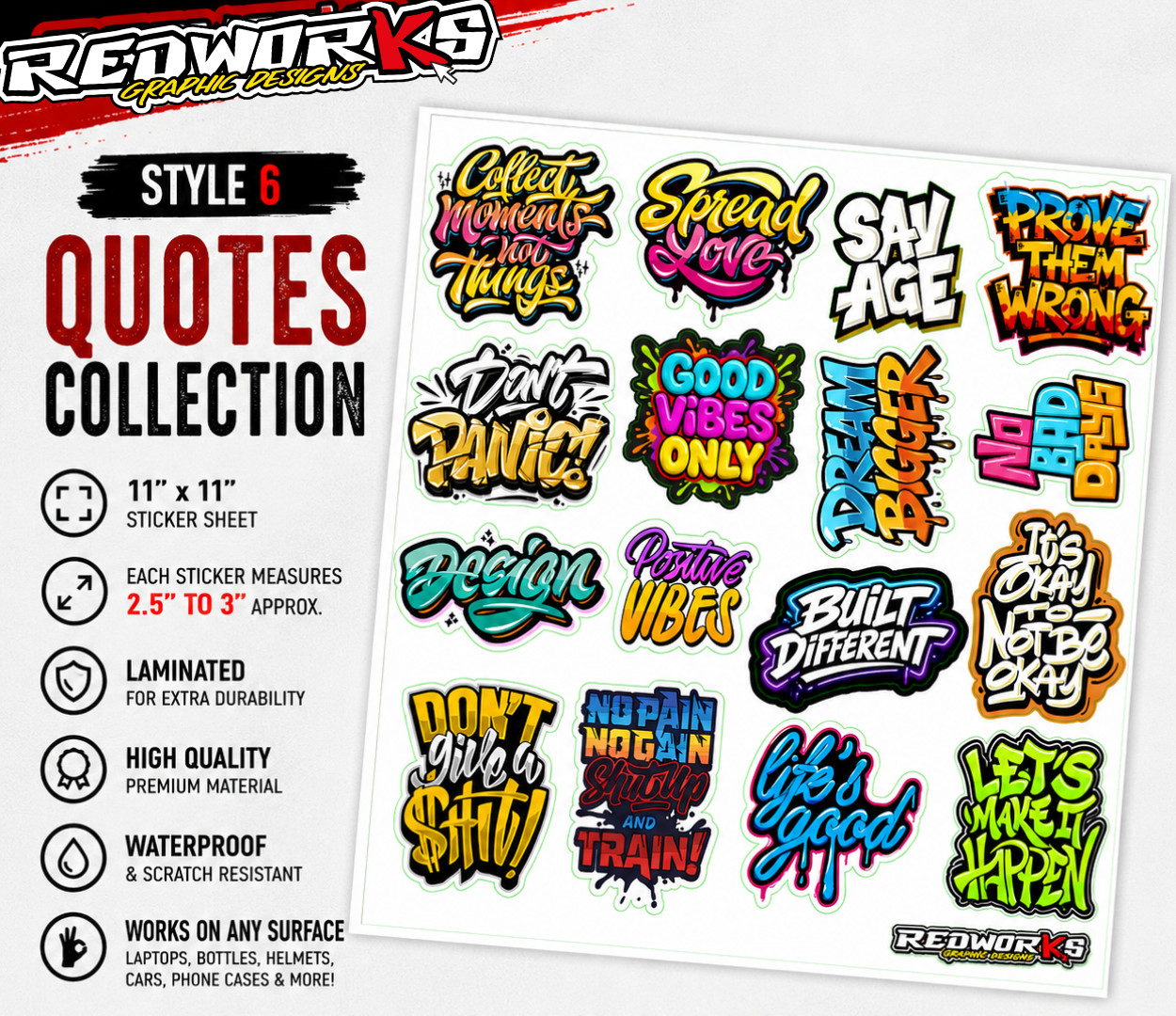 11"x11" Die Cut Sticker Sheet | Waterproof Laminated Vinyl | Choose Style