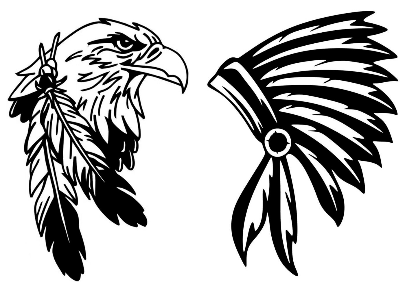 Native Indian Headdress & Eagle Feathers Black 5" Vinyl Decals Car Truck Windows