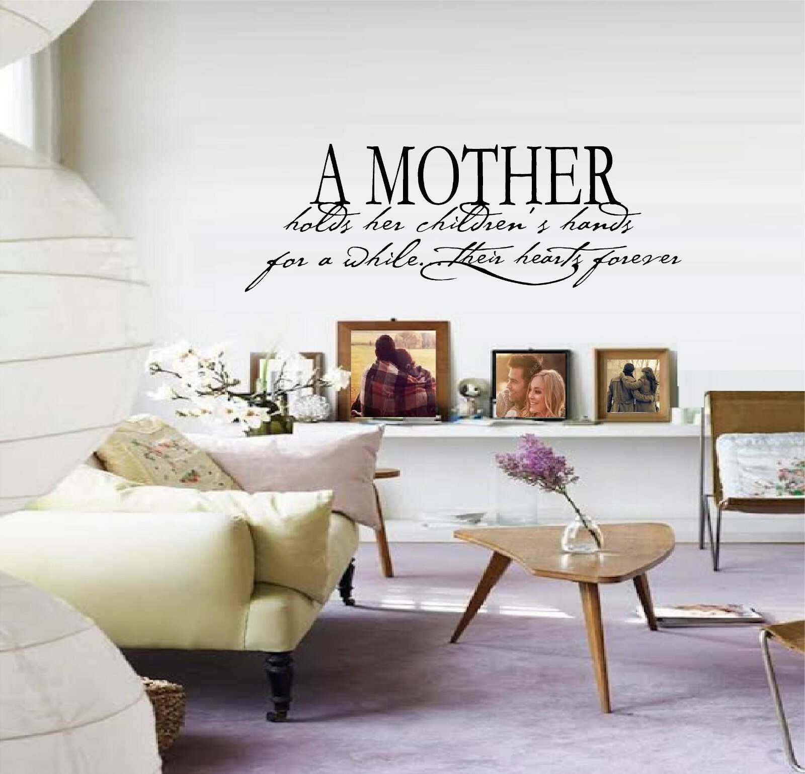 A Mother holds her Children's Hands Vinyl Decal Home Décor 10" x 29"