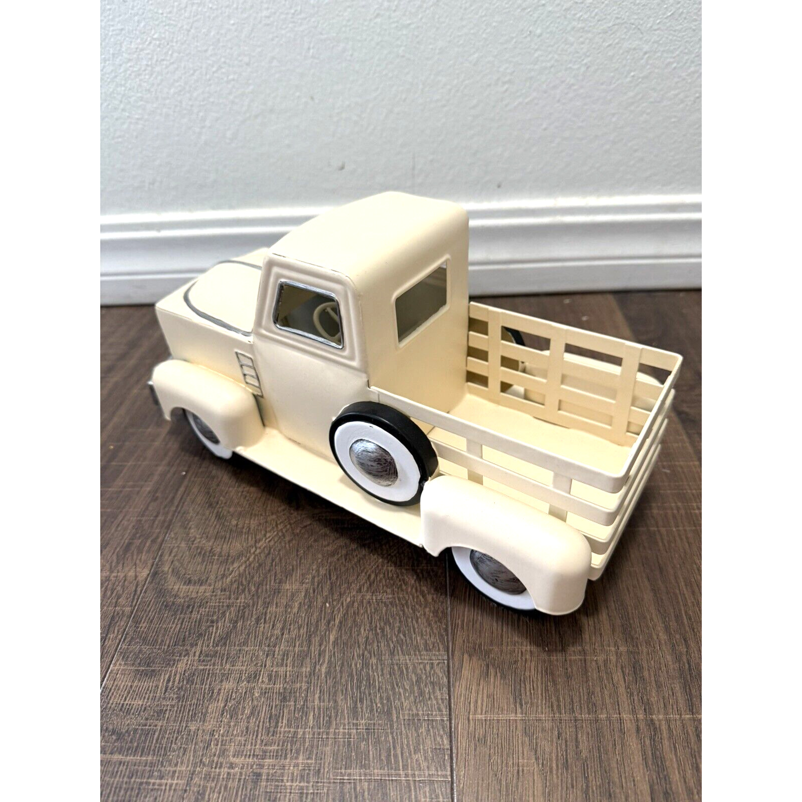 Beige Metal Tree Farm Truck Seasons Greetings Decor