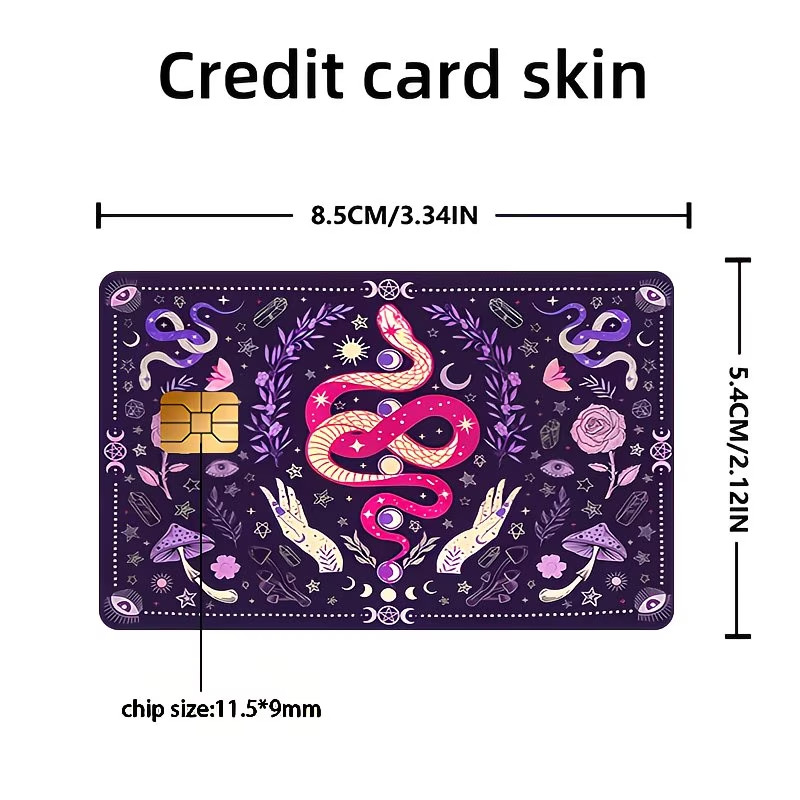 Pink & Purple Snakes with Floral Mushrooms & Sun Moon Credit Card Skin Sticker