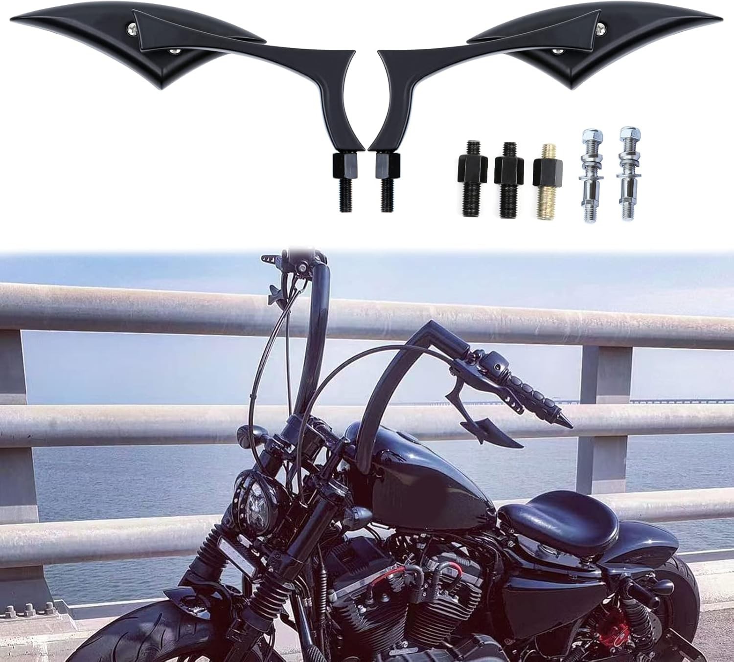 8Mm 10Mm Black Motorcycle Rearview Side Mirrors Blade Compatible with Harley Spo