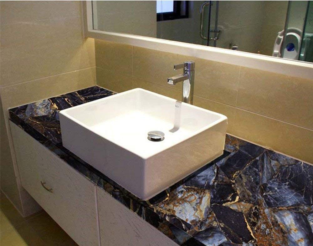 Adhesive Marble Paper Granite Look Marble Effect Gloss 2" x 15.8" Blue Stone