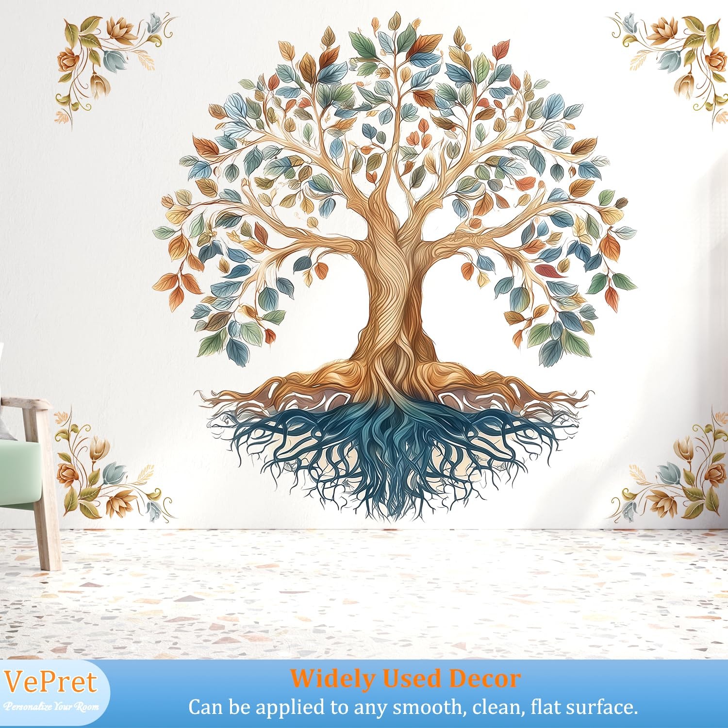 Tree of Life Wall Decals with Mandala Design, Large Bohemian Removable Wall A…