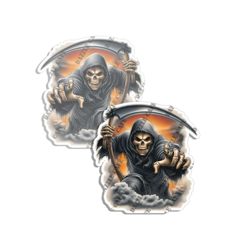 Grim Reaper Scythe Vinyl Decal Skull Death Sticker Laptop Made in USA 2 PACK