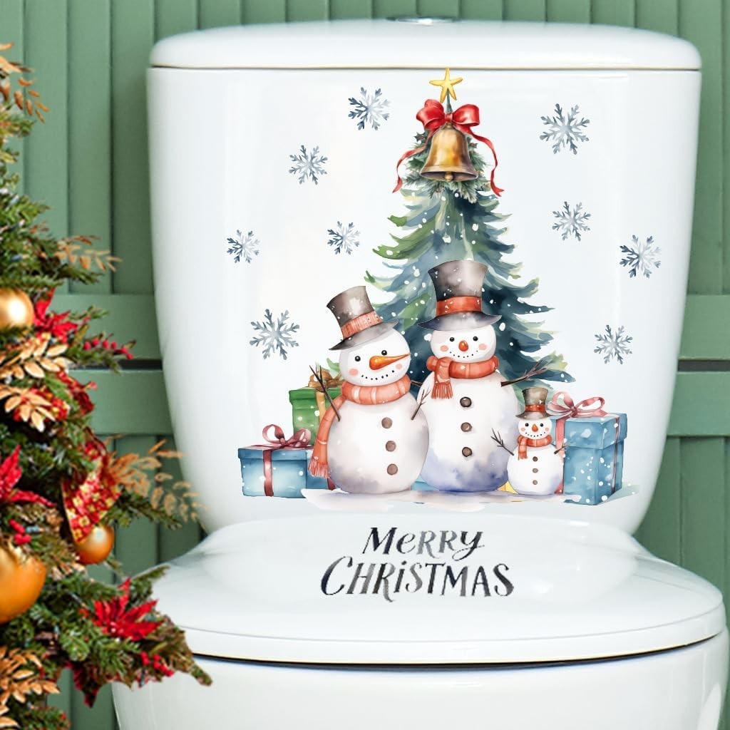 2Pcs Christmas Snowman Toilet Sticker Holly Colorful Balls Toilet Seat Cover