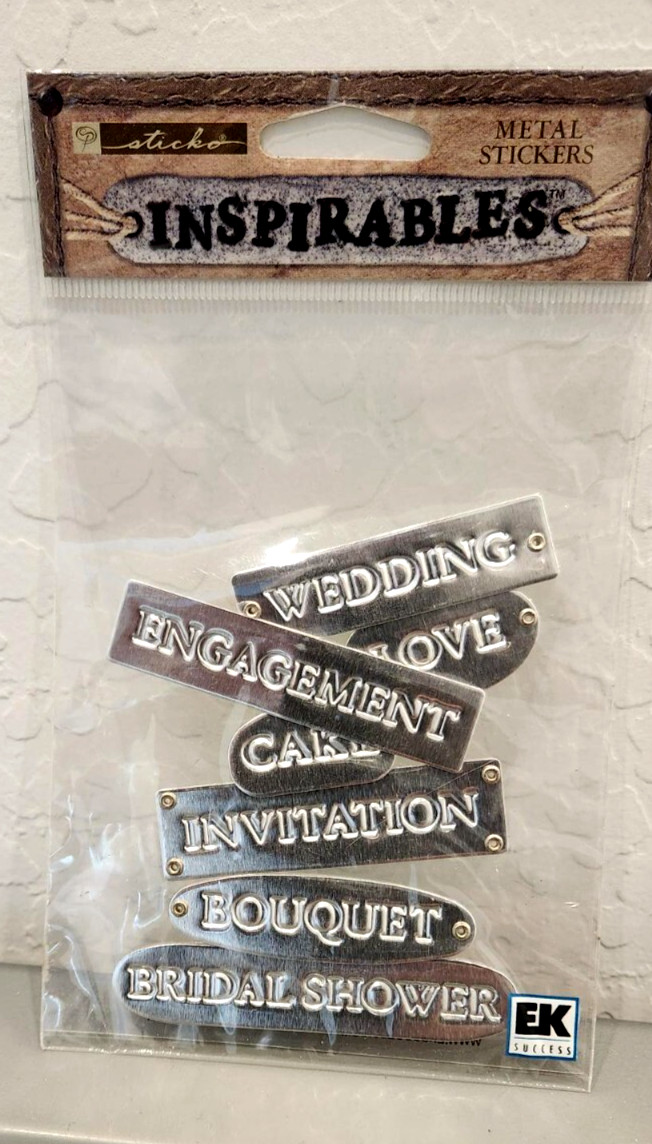 New! Inspirables! (7) Chrome Metal Tags / Stickers! ~Engagement ~Wedding ~Love