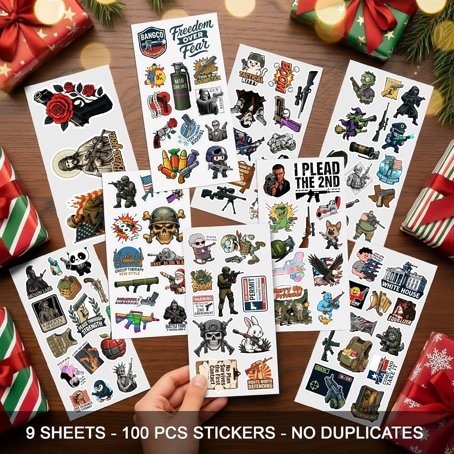 100 PCS Funny Gun Stickers Pack – Tactical Military Army Parody Vinyl Decals for