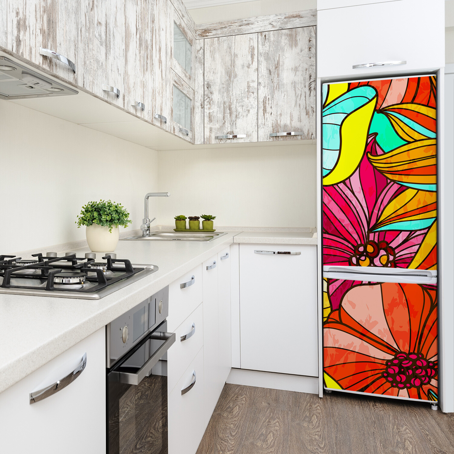 3D Refrigerator Wall Kitchen Removable Sticker Magnet Flowers Colorful flowers