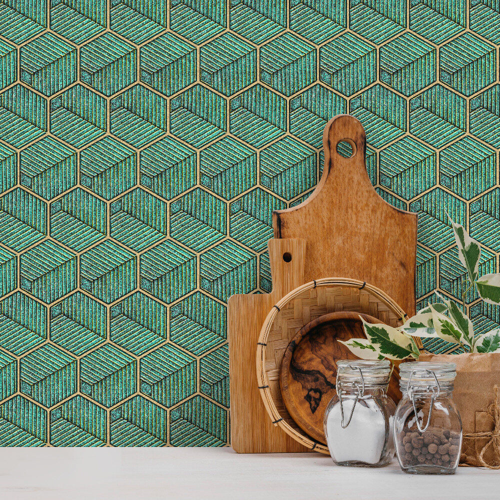 Mosaicowall Sea Green Hexagon Peel and Stick Kitchen Backsplash Tiles (10 Tiles)