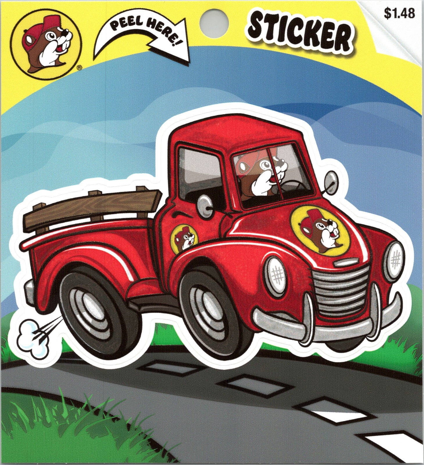 Buc-ees Travel Center- Red Truck with Beaver Logo- 4×4 inch sticker – New Design