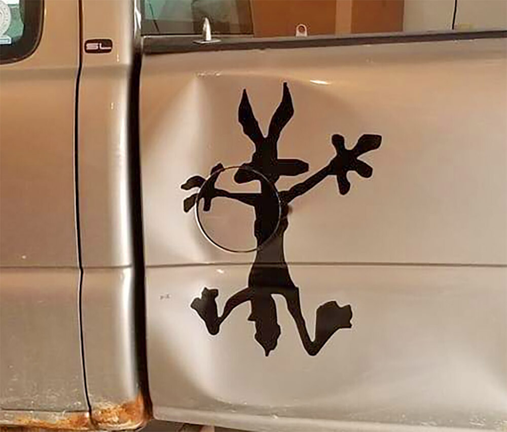Wile E Coyote Wall Splat silhouette Dent Decal Sticker Funny Laptop Graphics