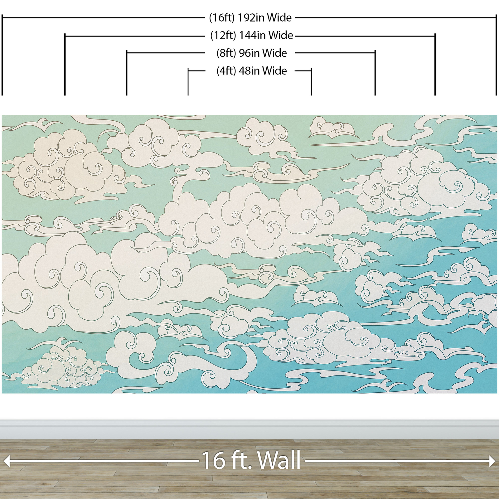 Japanese Traditional Curly Cloud in Sky Abstract Illustration Asian Decor Wall M