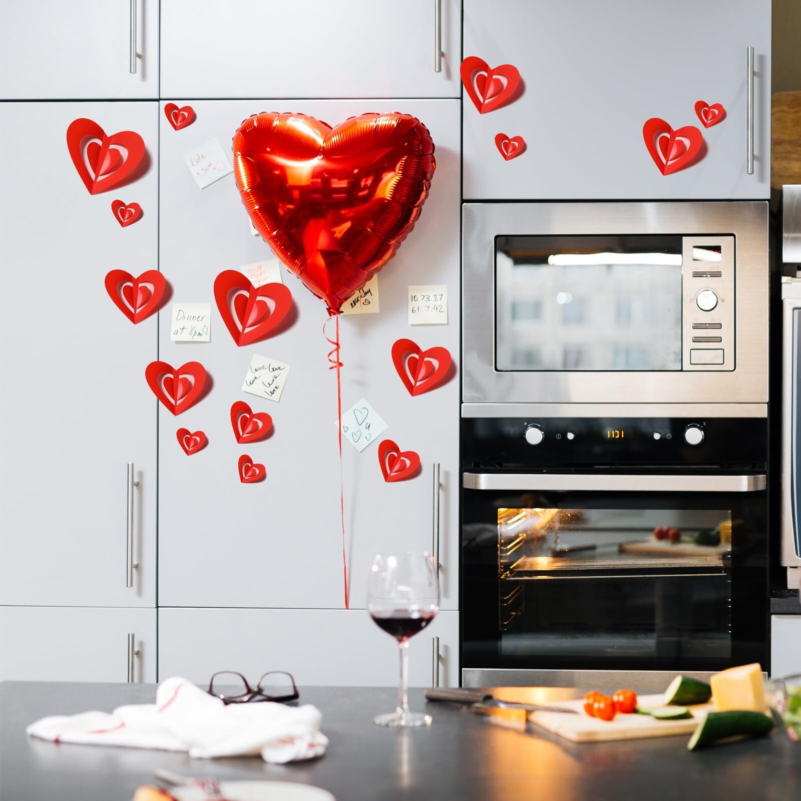 60 Pcs Valentines Day Wall Decorations – 3D Heart Stickers, Waterproof Wall D…