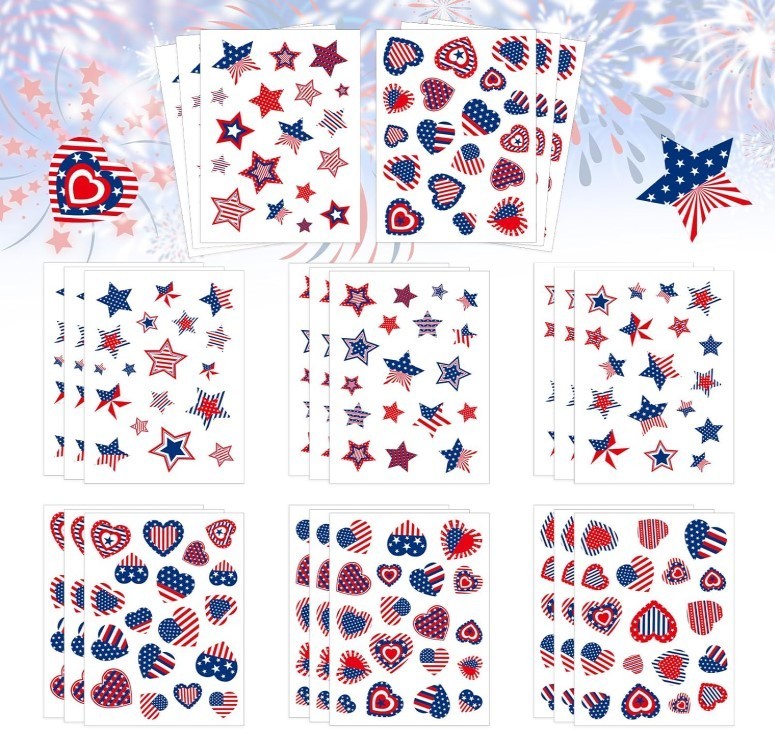 432Pcs Patriotic Stickers American Flag Print Star Heart Shaped Stickers 4Th of