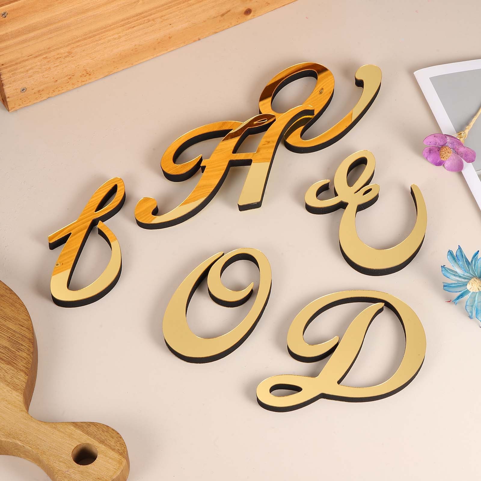 3D Acrylic Alphabet Mirror Wall Sticker Letter F for Home, Light Gold