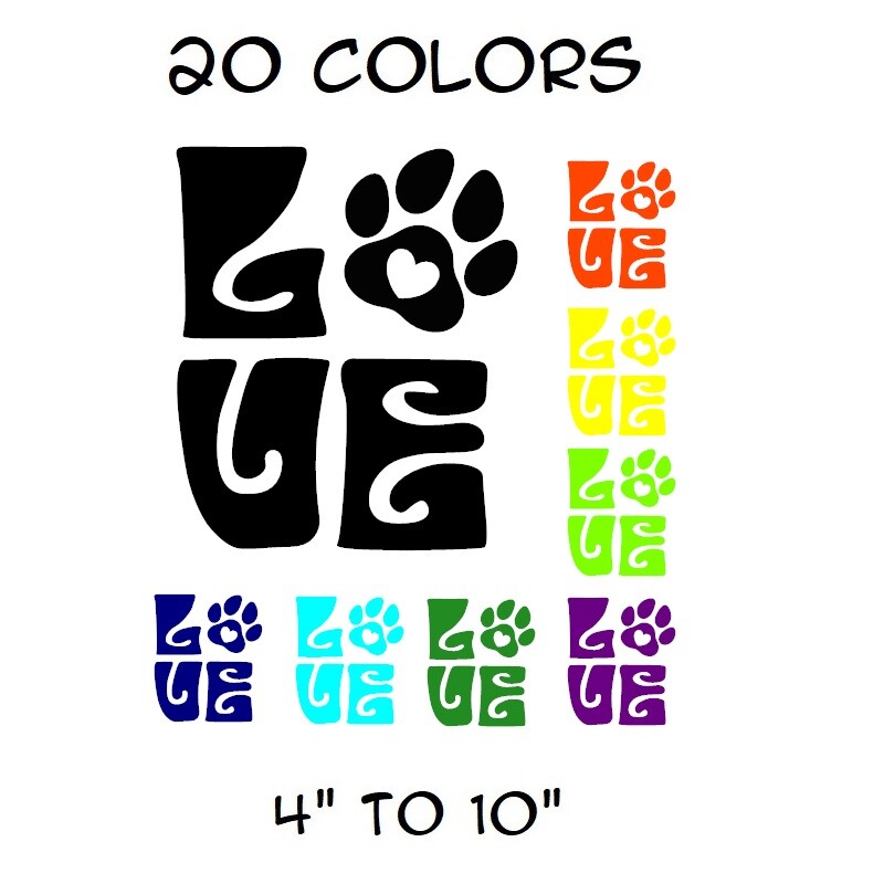 Love Paw Sticker Vinyl Decal Pet Dog Cat Wall Art Shape Car Window Animal Cute