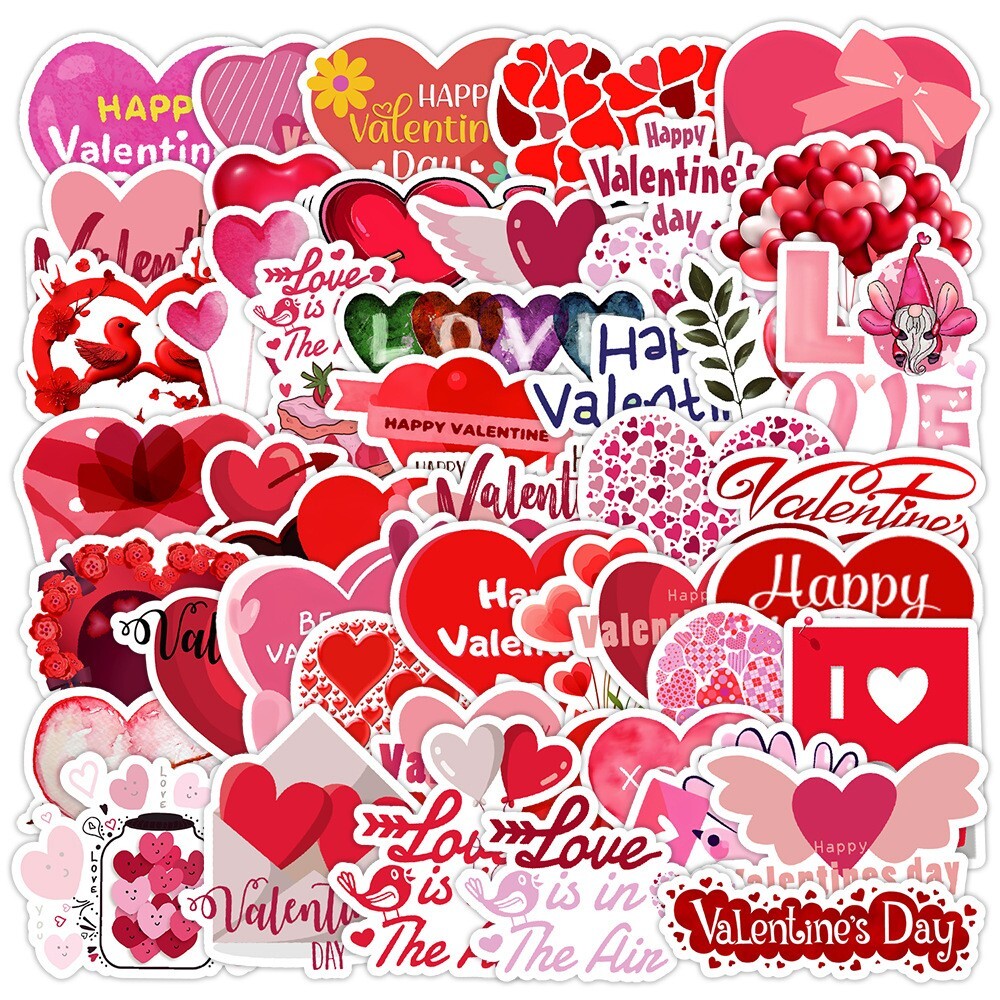 50Pcs Stickers Valentine's Day Heart Love Laptop Phone Luggage Car Fridge Vinyl