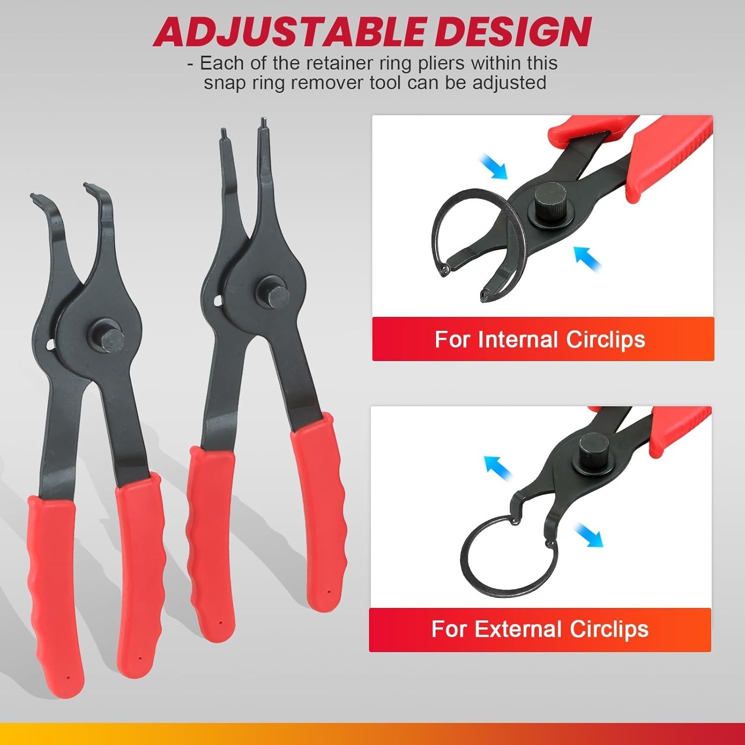 Snap Ring Plier Set 11PCS Straight & Bent Retaining Ring Pliers w/Hook & Pick He