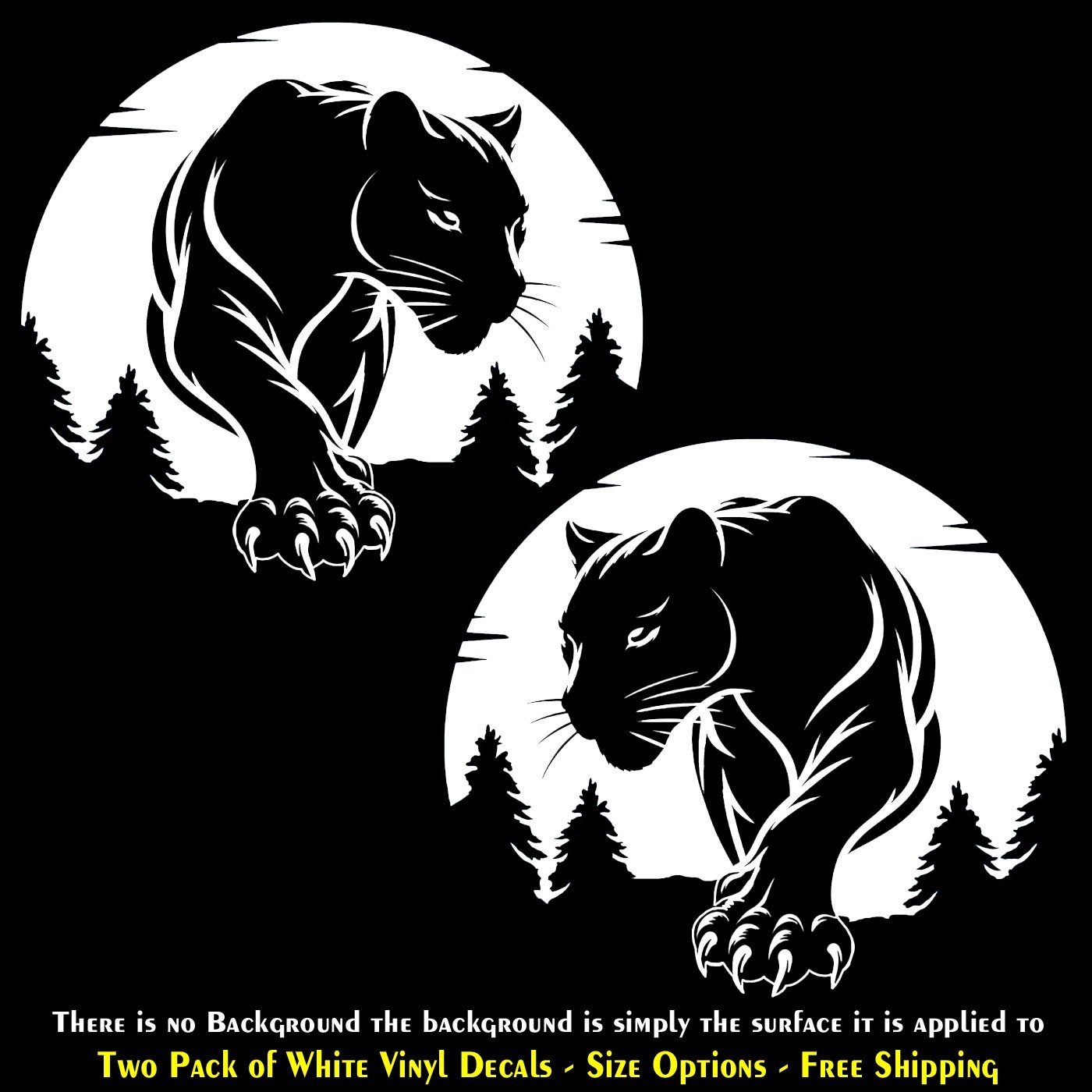 Black Panther Wild Cat Full Moon Two Pack White Vinyl Decals Vehicles Windows