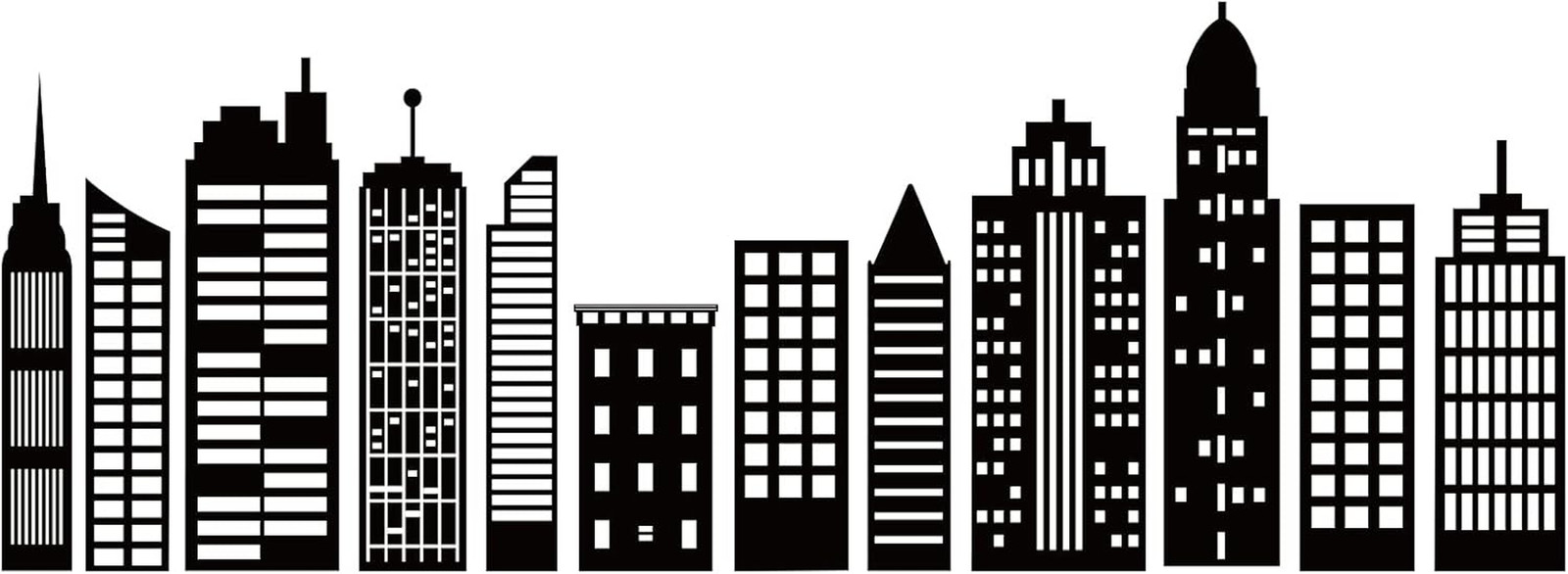Cityscape Wall Stickers Buildings Silhouettes PVC Decals 38.6X14In