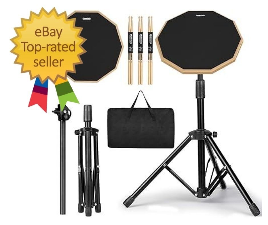 Drum Practice Pad Snare Drum Stand Set 12 In With Double Sided Silent Drum Pad,