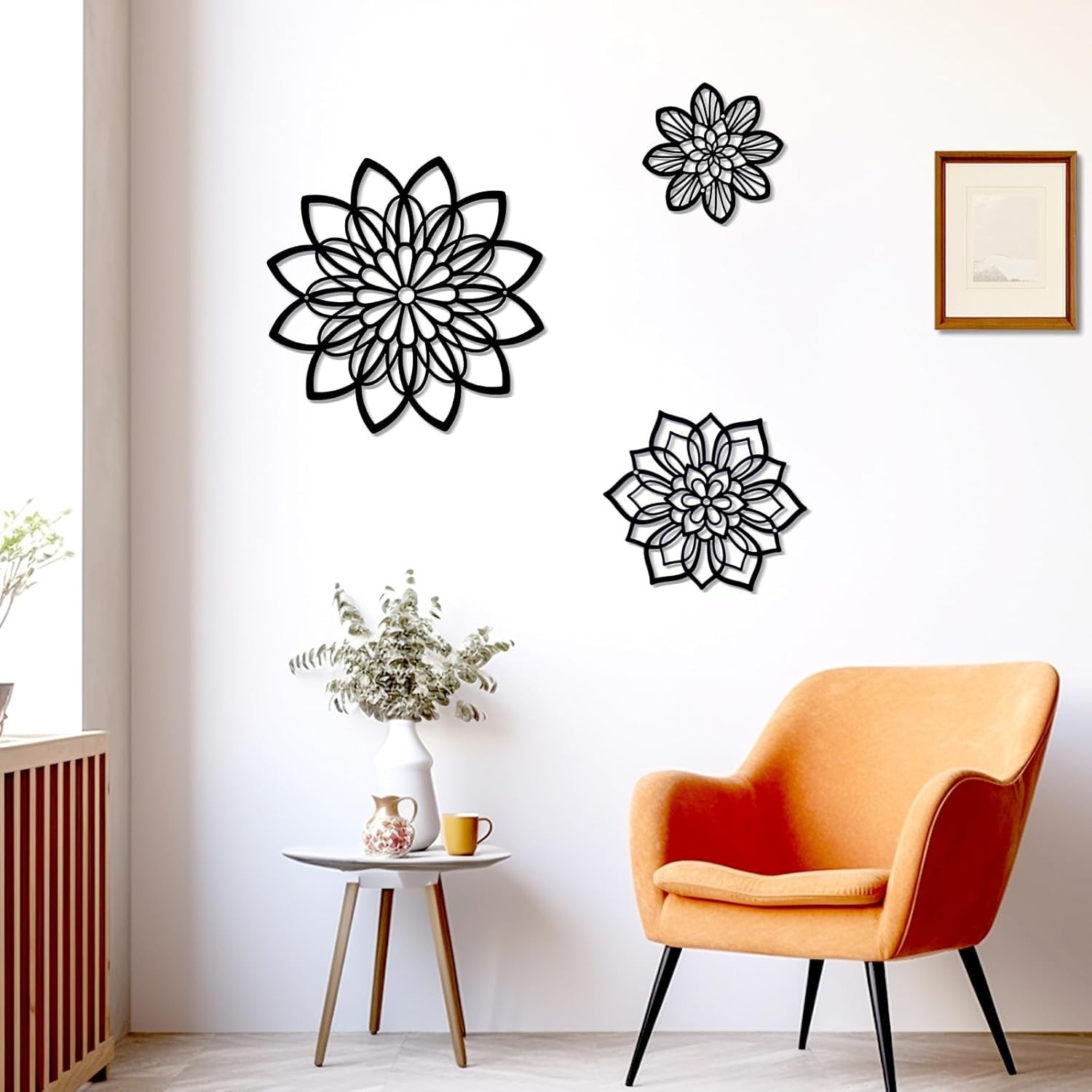Metal Flower Wall Decor Set Farmhouse Black Flower Art Hanging Sculpture