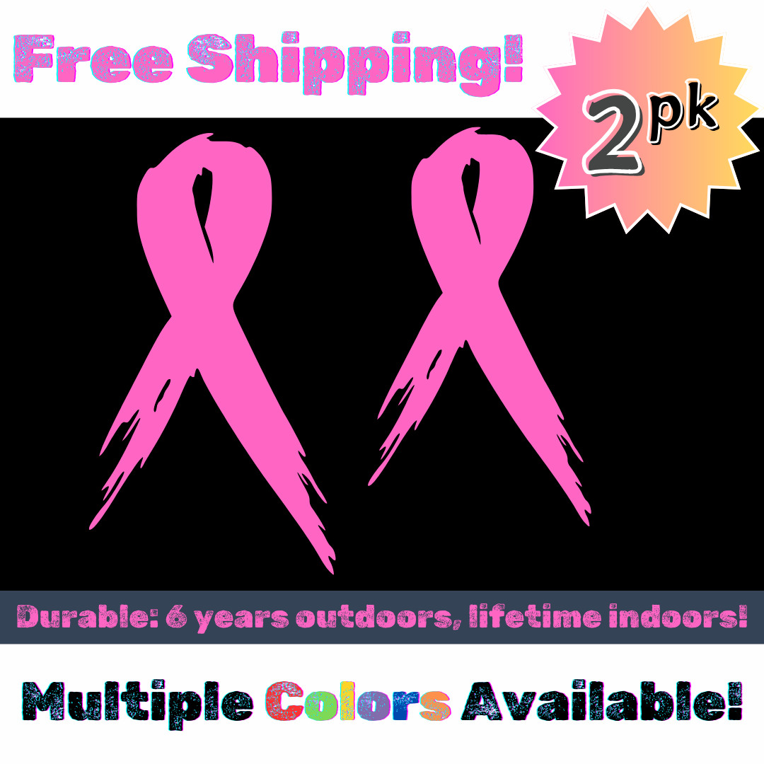2pcs Breast Cancer Awareness Ribbon Decals – 2"-12" Car, Truck, Laptop, Tablet