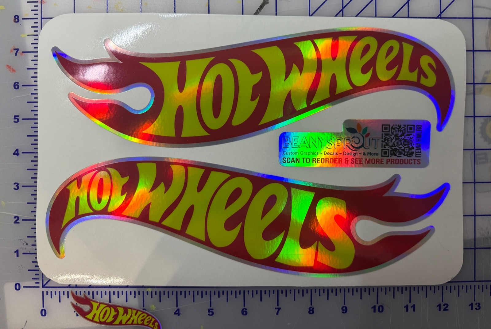 2 Hot wheels Holographic 1 right & 1 left 12"l x 5"h ea. decal stickers