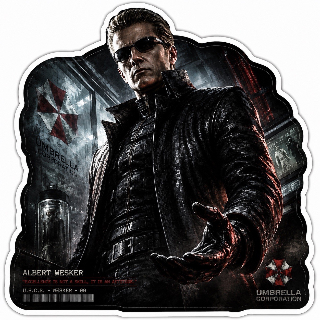 Albert Wesker Inspired Resident Evil Sticker, Black/Red/White 3”