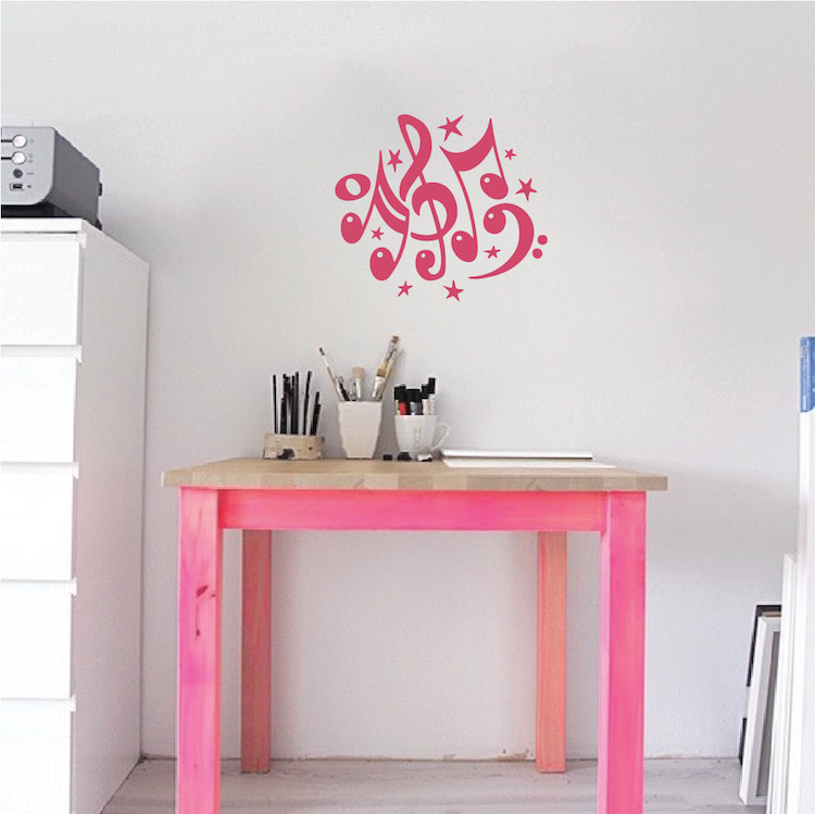 Music Note Wall Decal Wallpaper Treble Bass Clef Stars Removable Design Art, b22