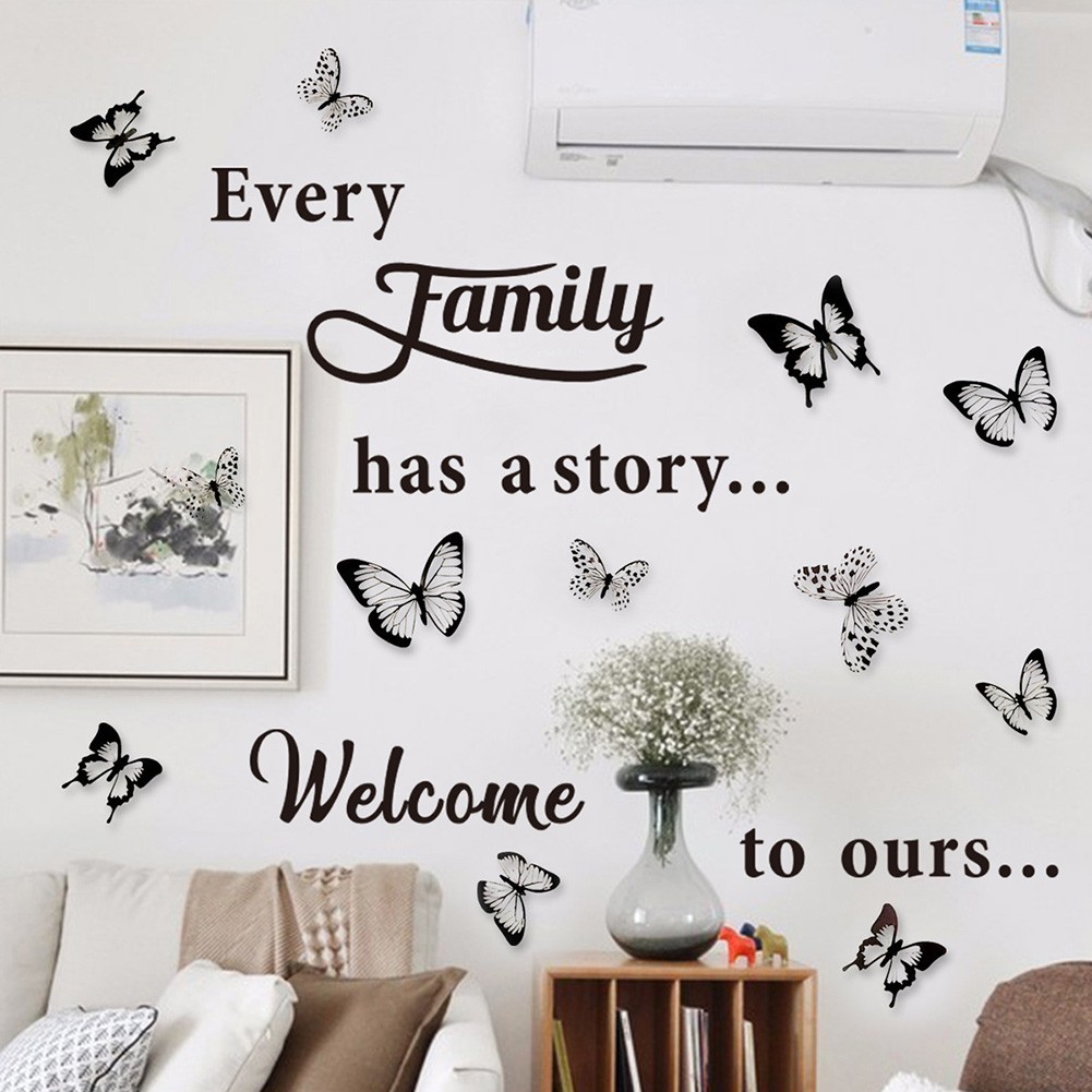 Family Wall Stickers 28*58cm Art Butterflies DIY Decal Decor Home Large
