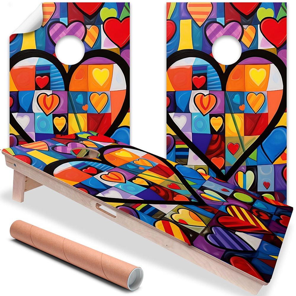Vinyl Covers Heart to Heart Painting Art Cornhole Wraps Stickers Cornhole Skins