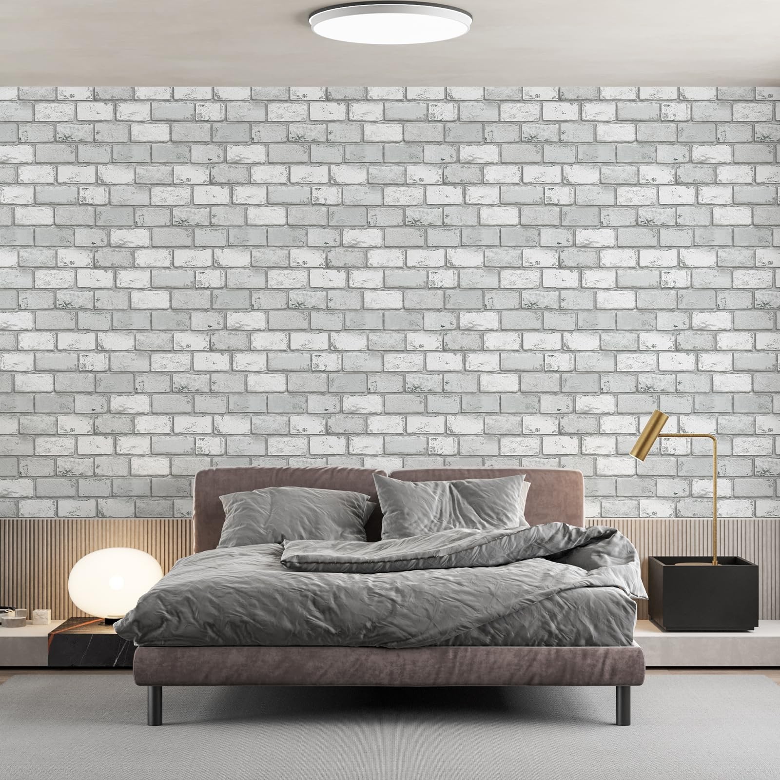 Brick Wallpaper Peel and Stick, Removable Vintage Grey Self Adhesive Stone Wa…
