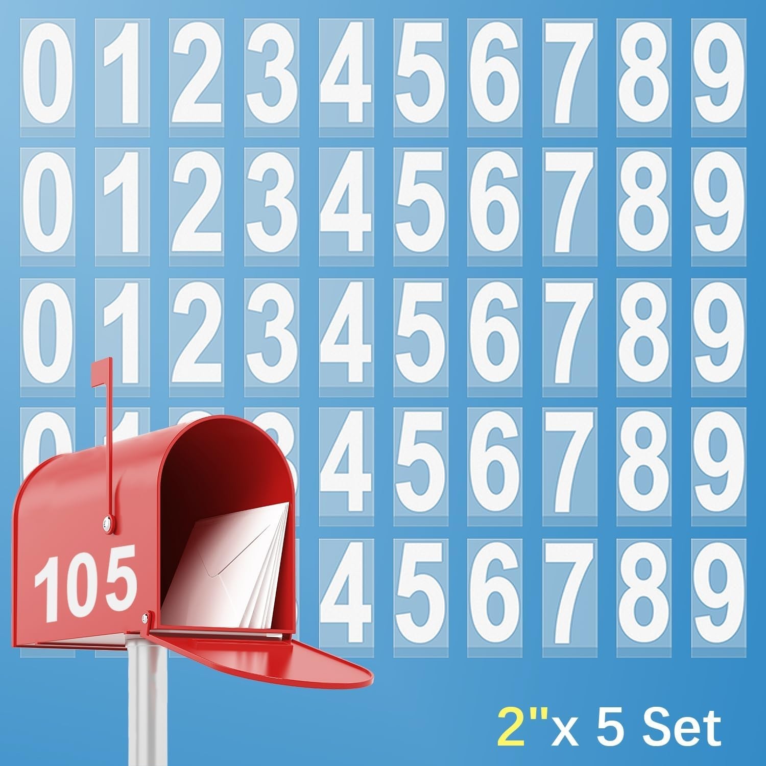 Stylish Reflective Mailbox Number Stickers – Waterproof 2" x 5 for Easy ID