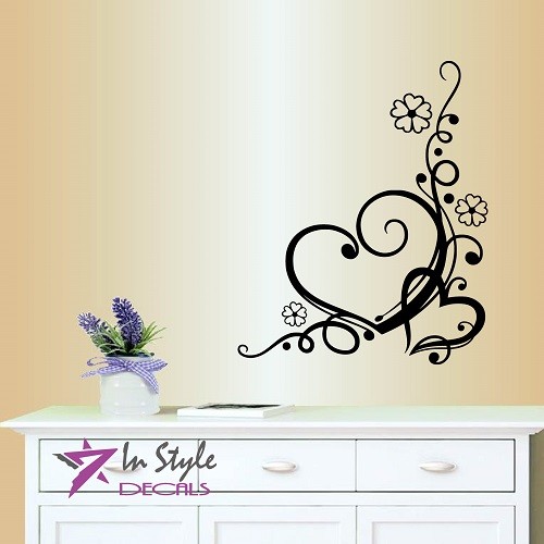 Vinyl Decal Cute Floral Pattern Heart Ornament Decor Any Room Wall Sticker 1394