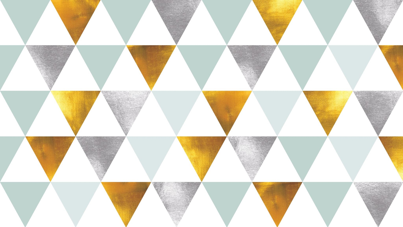 Triangle Geometric Abstract Pattern Wall Mural. Gold, Silver, Teal, Turquoise an