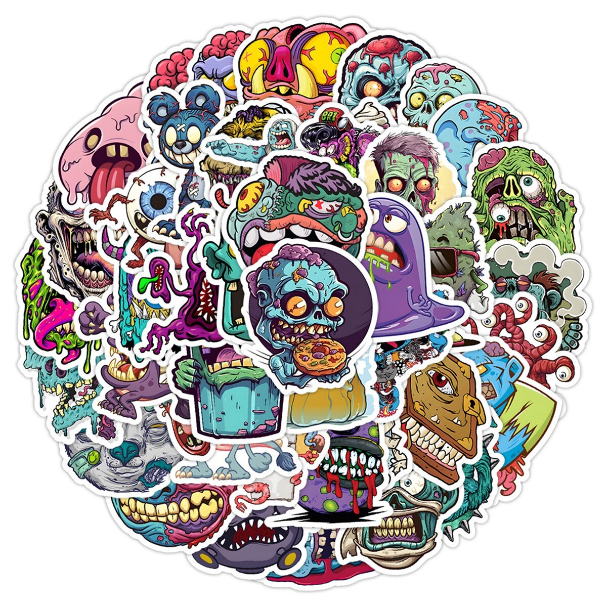 50pcs Waterproof Vinyl Stickers Zombie Monster Luggage Phone Laptop Water Bottle