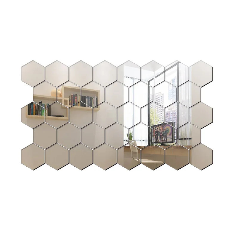 45pcs Hexagon Mirror Wall Sticker DIY Home Decorative Art Tile