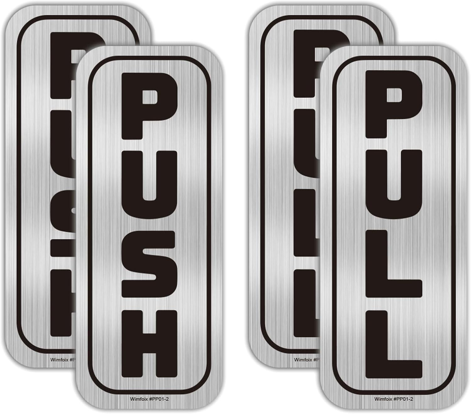 Push Pull Door Stickers 4 Pack (2 Sets), Premium Vinyl Brushed Silver Finish 2X5